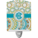Teal Circles & Stripes Ceramic Night Light w/ Monogram