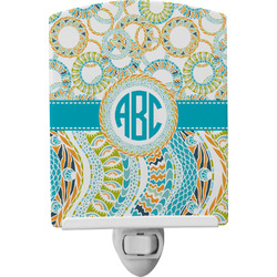Teal Circles & Stripes Ceramic Night Light w/ Monogram