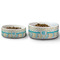 Teal Circles & Stripes Ceramic Dog Bowls - Size Comparison
