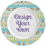 Teal Circles & Stripes Ceramic Dinner Plates (Set of 4) (Personalized)