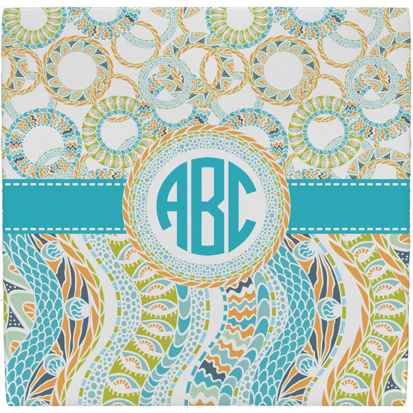 Custom Teal Circles & Stripes Ceramic Tile Hot Pad (Personalized)