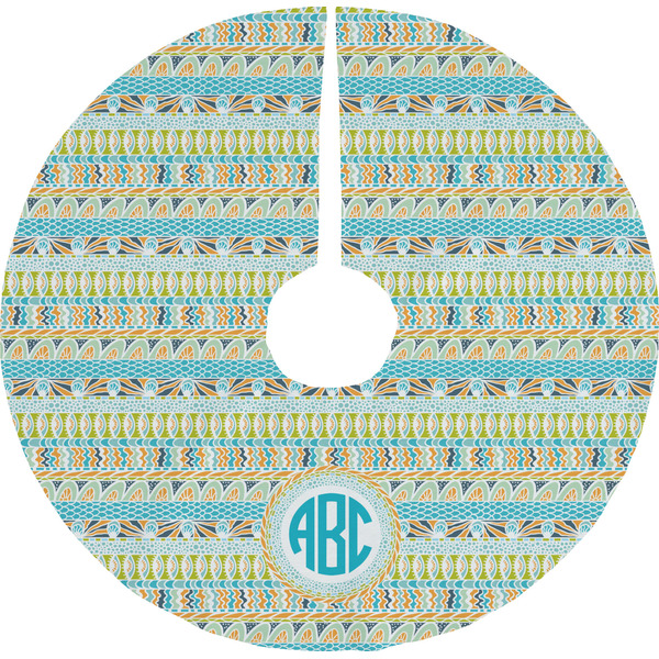 Custom Teal Circles & Stripes Tree Skirt (Personalized)