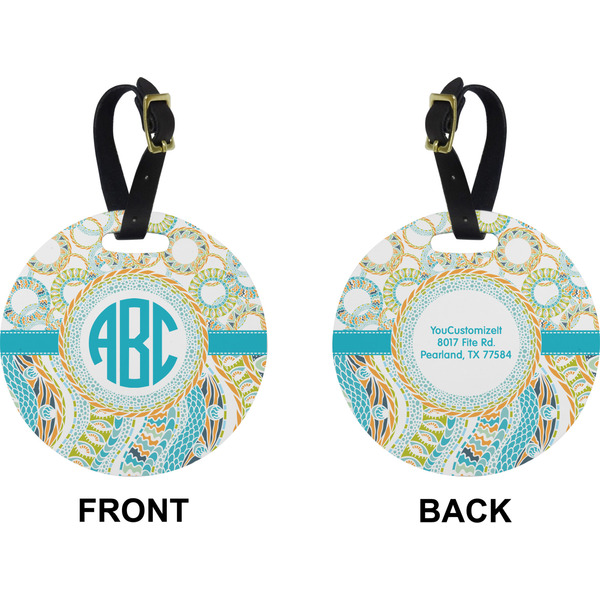 Teal Circles & Stripes Circle Luggage Tag (Front + Back)