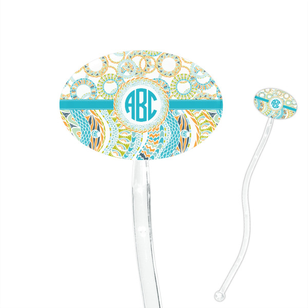 Custom Teal Circles & Stripes 7" Oval Plastic Stir Sticks - Clear (Personalized)