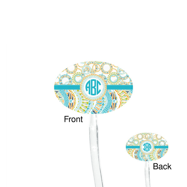 Teal Circles & Stripes Clear Plastic 7" Stir Stick - Oval - Front & Back
