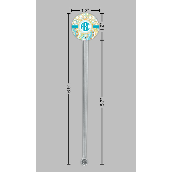 Teal Circles & Stripes Clear Plastic 7" Stir Stick - Round - Dimensions