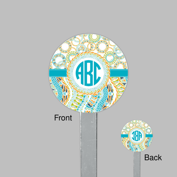 Teal Circles & Stripes Clear Plastic 7" Stir Stick - Round - Front & Back