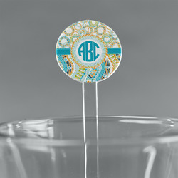 Teal Circles & Stripes 7" Round Plastic Stir Sticks - Clear (Personalized)