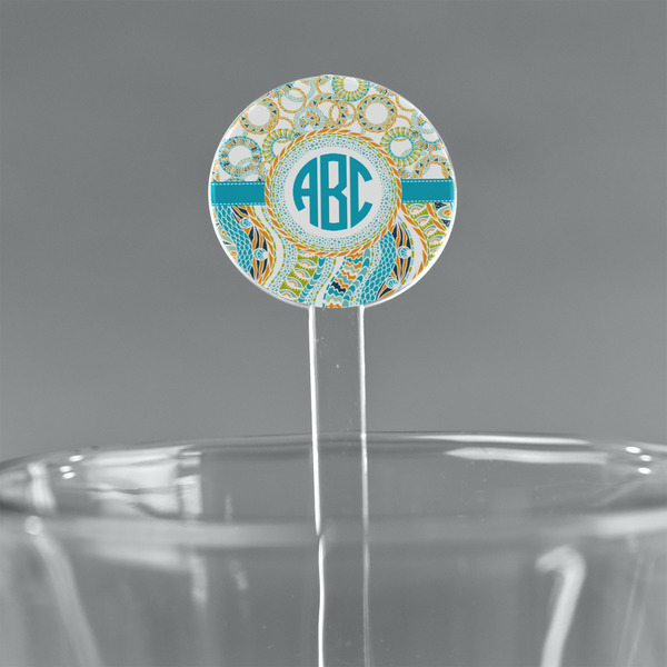 Custom Teal Circles & Stripes 5.5" Round Plastic Stir Sticks - Clear (Personalized)