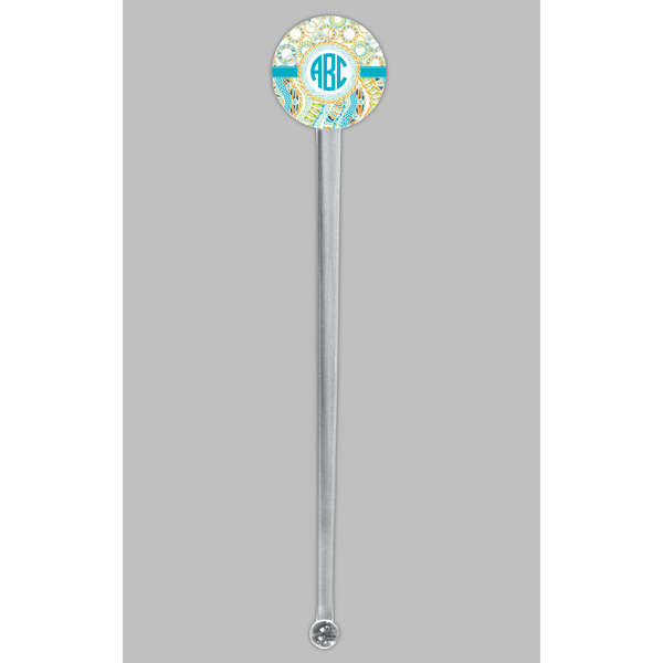 Teal Circles & Stripes Clear Plastic 7" Stir Stick - Round - Single Stick