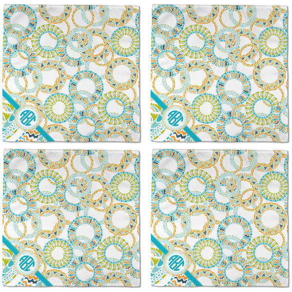 Teal Circles & Stripes Cloth Napkins - Personalized Dinner (APPROVAL) Set of 4