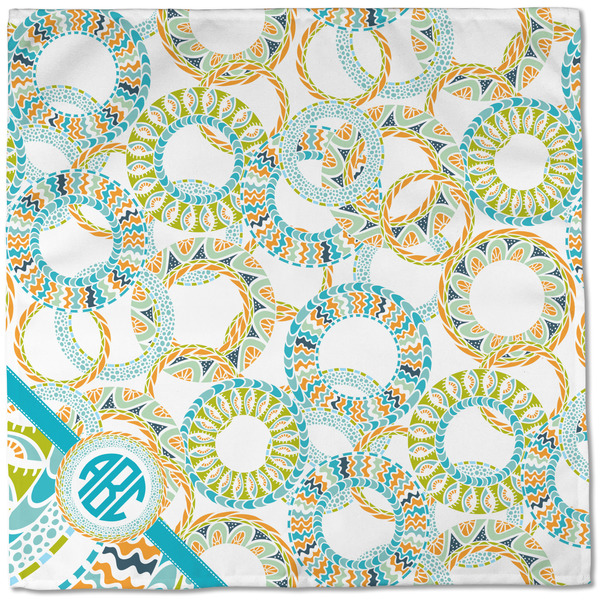 Teal Circles & Stripes Cloth Napkins - Personalized Dinner (Full Open)