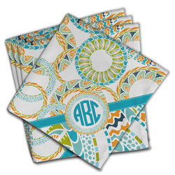 Teal Circles & Stripes Cloth Dinner Napkins - Set of 4 w/ Monogram