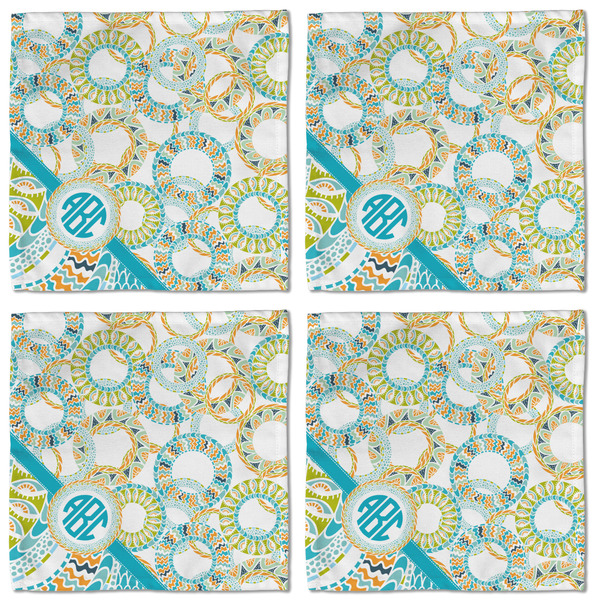 Teal Circles & Stripes Cloth Napkins - Personalized Lunch (APPROVAL) Set of 4