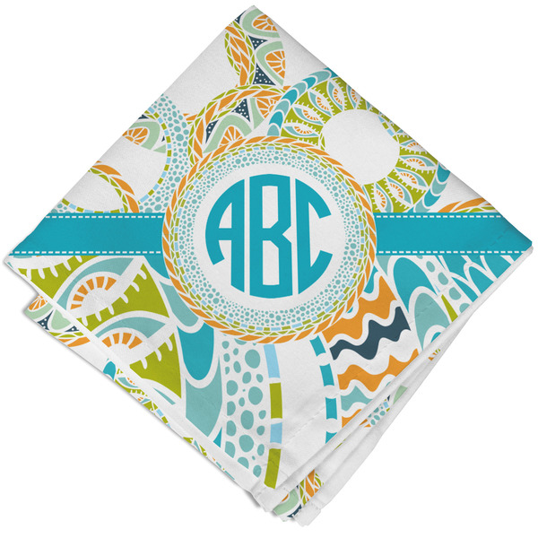 Custom Teal Circles & Stripes Cloth Cocktail Napkin - Single w/ Monogram