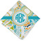 Teal Circles & Stripes Cloth Cocktail Napkin - Single w/ Monogram