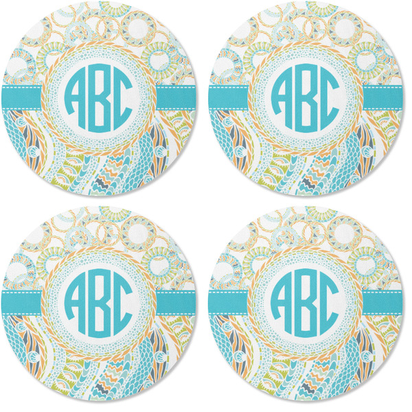 Teal Circles & Stripes Coaster Round Rubber Back - Apvl