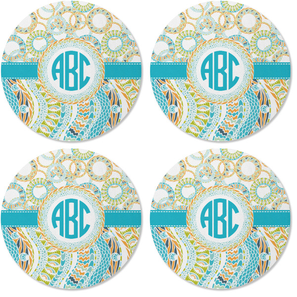 Teal Circles & Stripes Coaster Round Rubber Back - Apvl