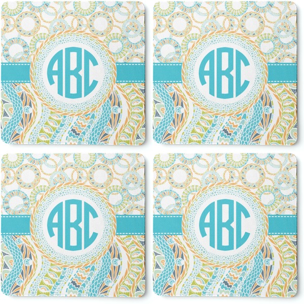 Teal Circles & Stripes Coaster Rubber Back - Apvl
