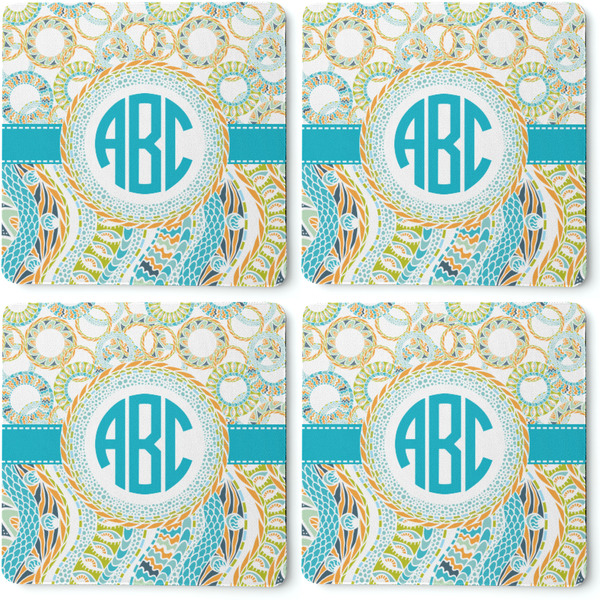 Teal Circles & Stripes Coaster Rubber Back - Apvl