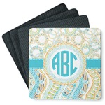 Teal Circles & Stripes Square Rubber Backed Coasters - Set of 4 (Personalized)