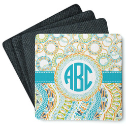 Teal Circles & Stripes Square Rubber Backed Coasters - Set of 4 (Personalized)