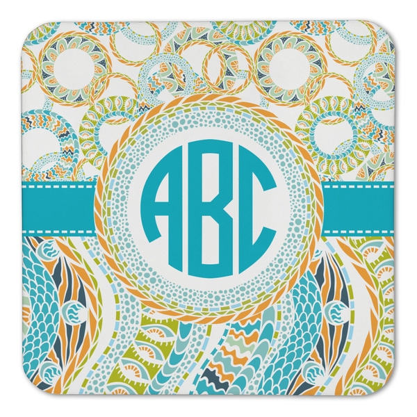 Teal Circles & Stripes Coaster Set - FRONT (one)