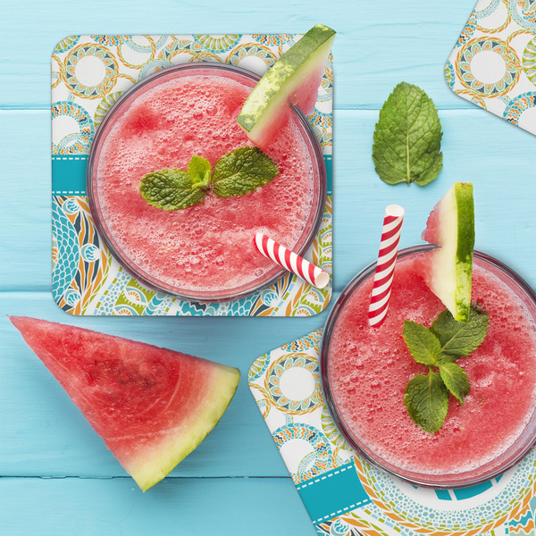 Teal Circles & Stripes Coaster Set - LIFESTYLE