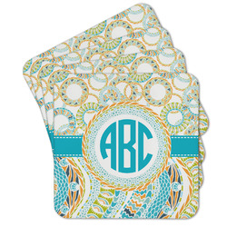 Teal Circles & Stripes Cork Coaster - Set of 4 w/ Monogram