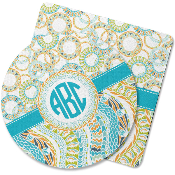 Custom Teal Circles & Stripes Rubber Backed Coaster (Personalized)