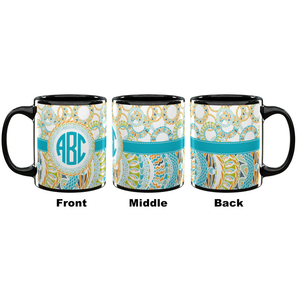 Teal Circles & Stripes Coffee Mug - 11 oz - Black APPROVAL