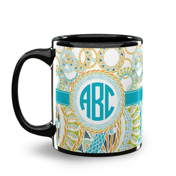 Teal Circles & Stripes Coffee Mug - 11 oz - Black