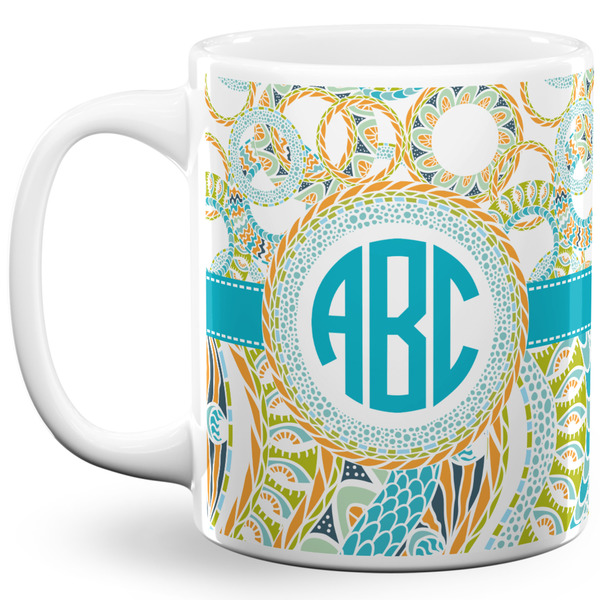 Custom Teal Circles & Stripes 11 Oz Coffee Mug - White (Personalized)