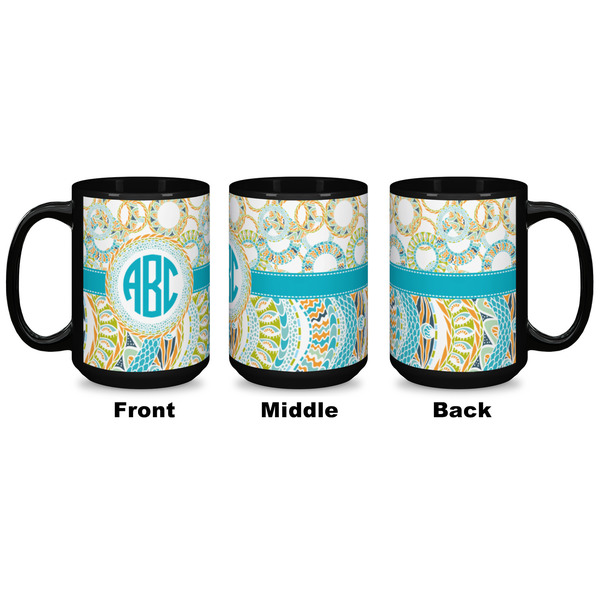 Teal Circles & Stripes Coffee Mug - 15 oz - Black APPROVAL
