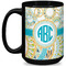 Teal Circles & Stripes 15 Oz Coffee Mug - Black (Personalized)