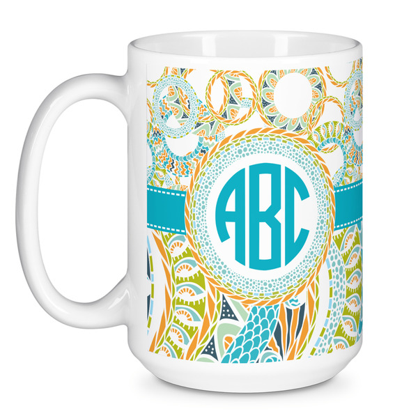 Teal Circles & Stripes Coffee Mug - 15 oz - White