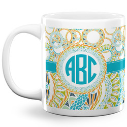 Teal Circles & Stripes 20 Oz Coffee Mug - White (Personalized)