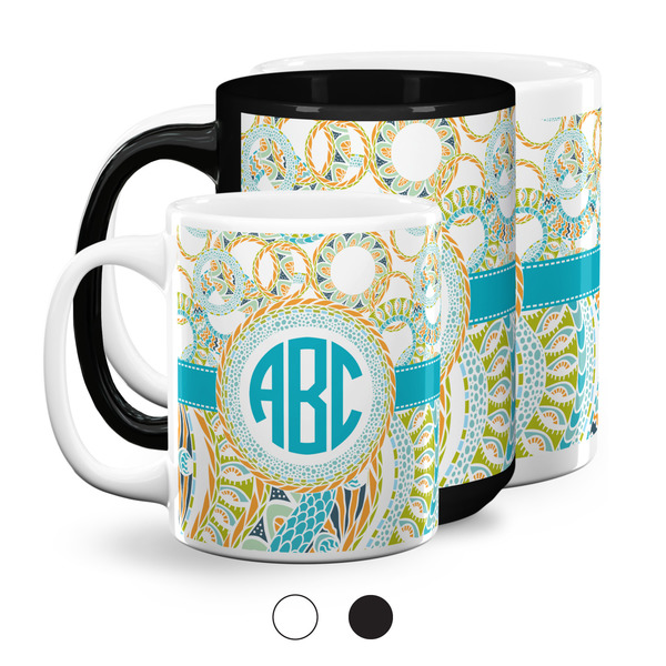 Teal Circles & Stripes Coffee Mugs Main