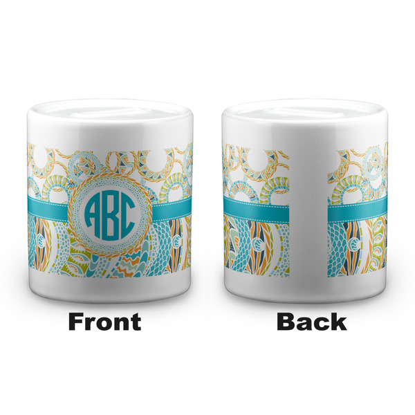 Teal Circles & Stripes Coin Bank - Apvl