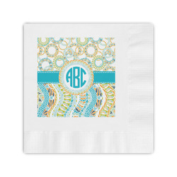 Teal Circles & Stripes Coined Cocktail Napkins (Personalized)