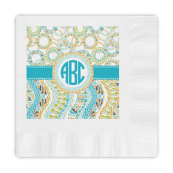 Teal Circles & Stripes Embossed Decorative Napkins (Personalized)
