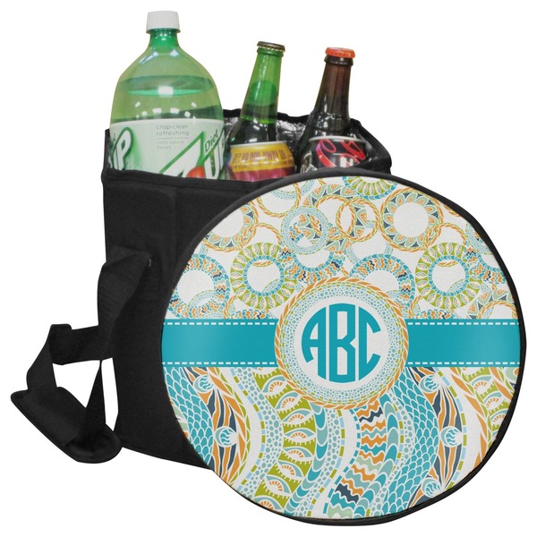 Custom Teal Circles & Stripes Collapsible Cooler & Seat (Personalized)