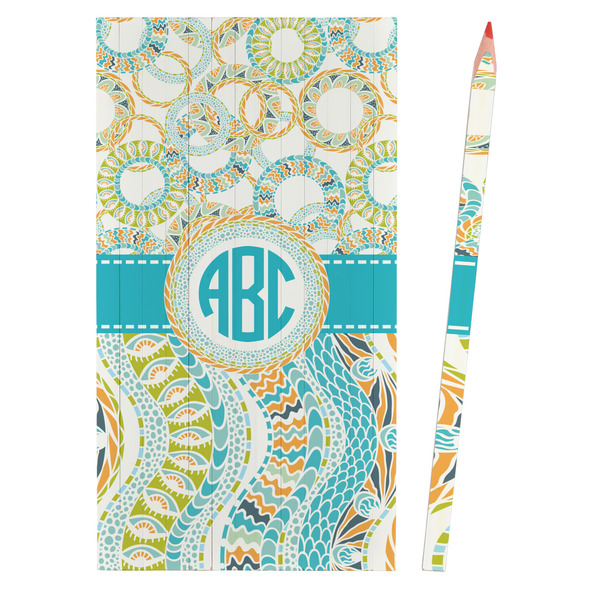 Teal Circles & Stripes Colored Pencils - Front View