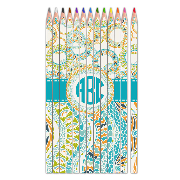 Custom Teal Circles & Stripes Colored Pencils (Personalized)