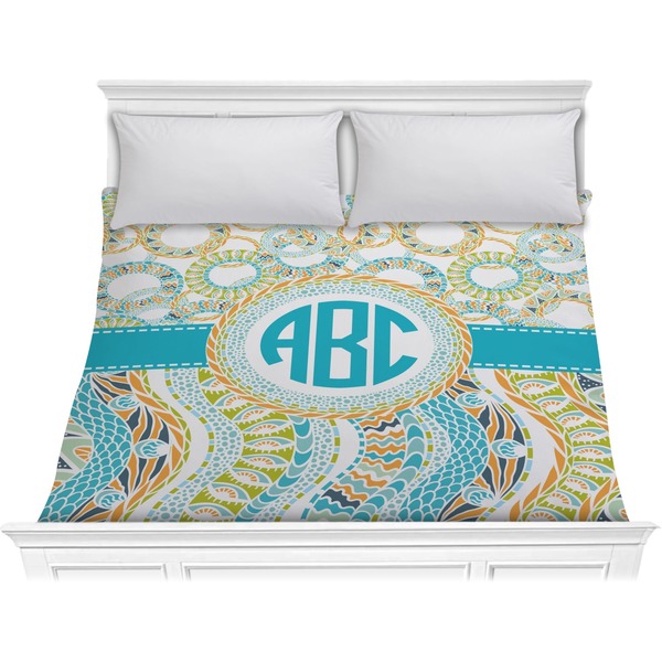 Custom Teal Circles & Stripes Comforter - King (Personalized)