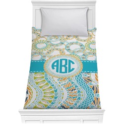 Teal Circles & Stripes Comforter - Twin XL (Personalized)