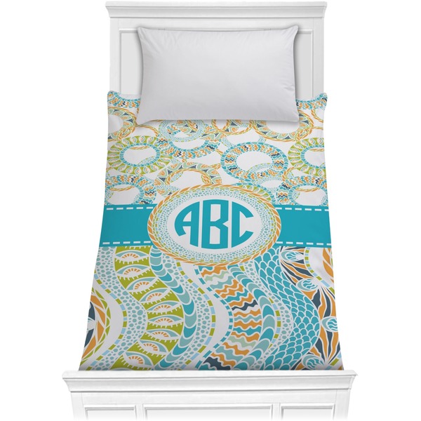 Custom Teal Circles & Stripes Comforter - Twin XL (Personalized)