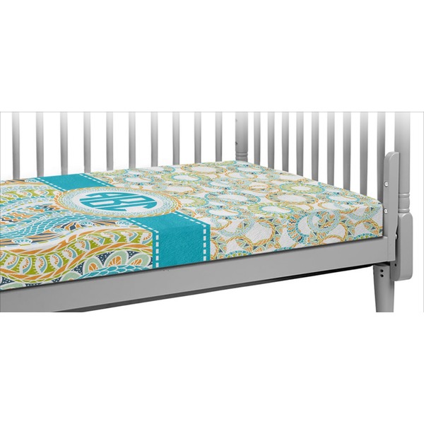 Custom Teal Circles & Stripes Crib Fitted Sheet (Personalized)