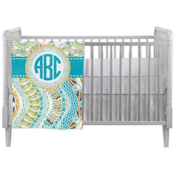 Teal Circles & Stripes Crib Comforter / Quilt w/ Monogram
