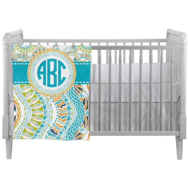 Custom Teal Circles & Stripes Crib Comforter / Quilt w/ Monogram